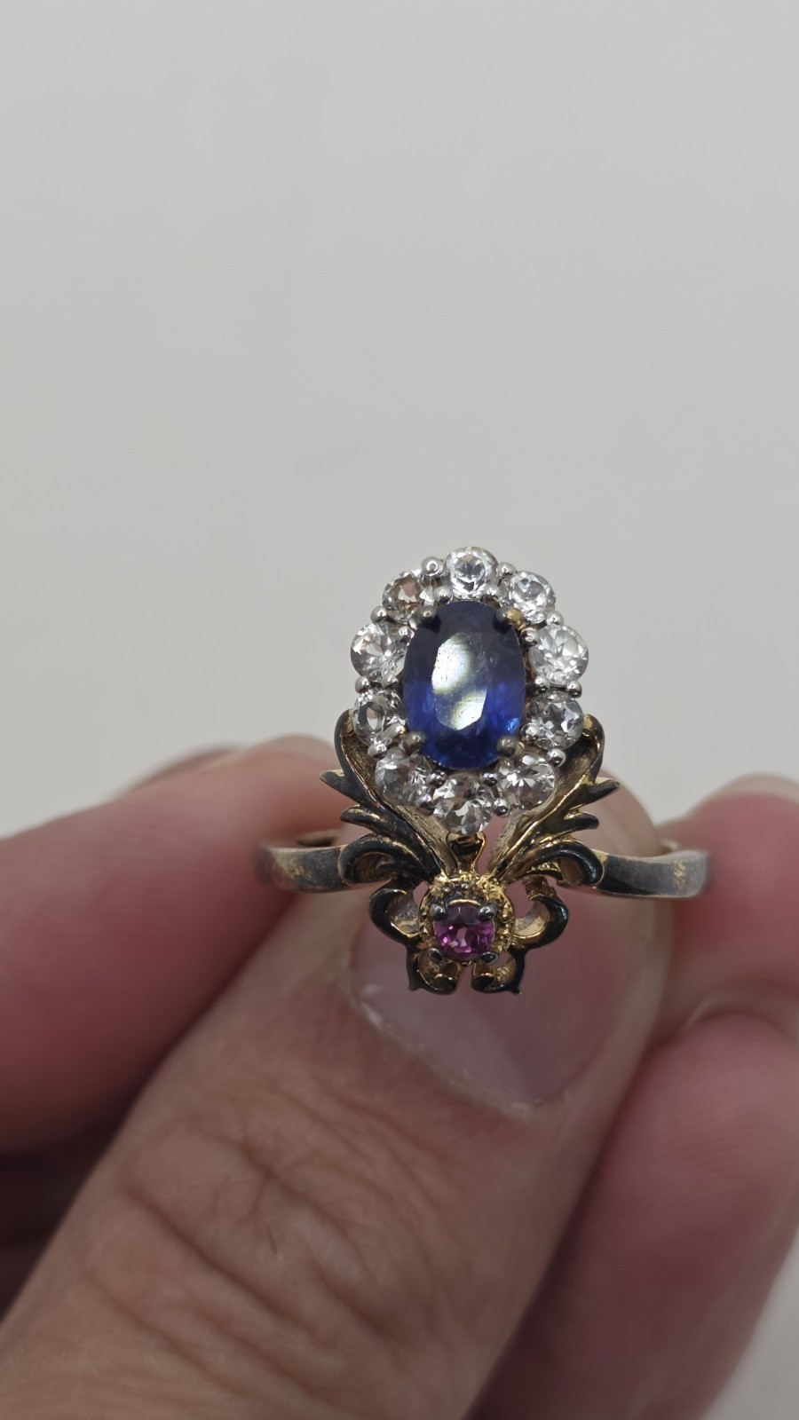 Vintage Sterling Silver 925 Victorian Two Tone Sapphire And Ruby Ring Size 7