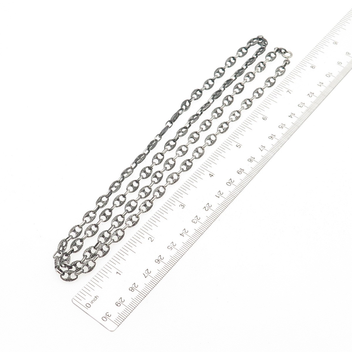 925 Sterling Silver Vintage Italy Oxidized Anchor Mariner Chain Necklace 32″