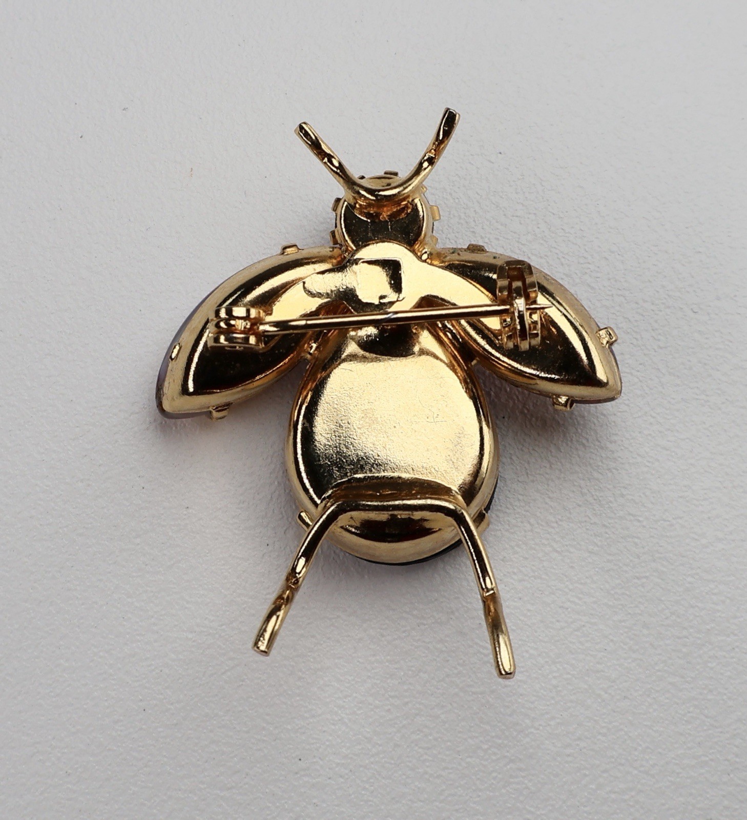 Vintage Bug Brooch Insect Glass Fire Opal Navettes Black Rhinestones Gold Tone