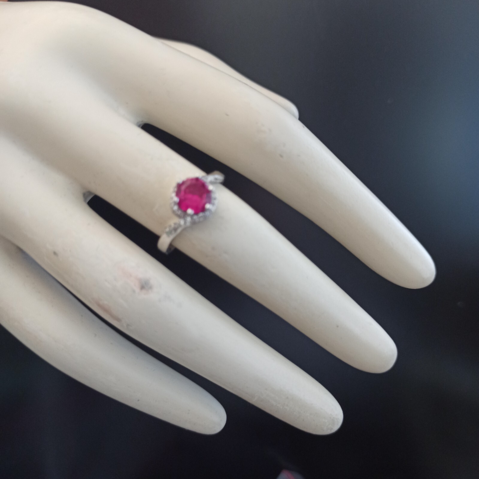 Sterling Silver Ruby Ring Bright Fuchsia Pink Tested 925 Feminine Classic Gift