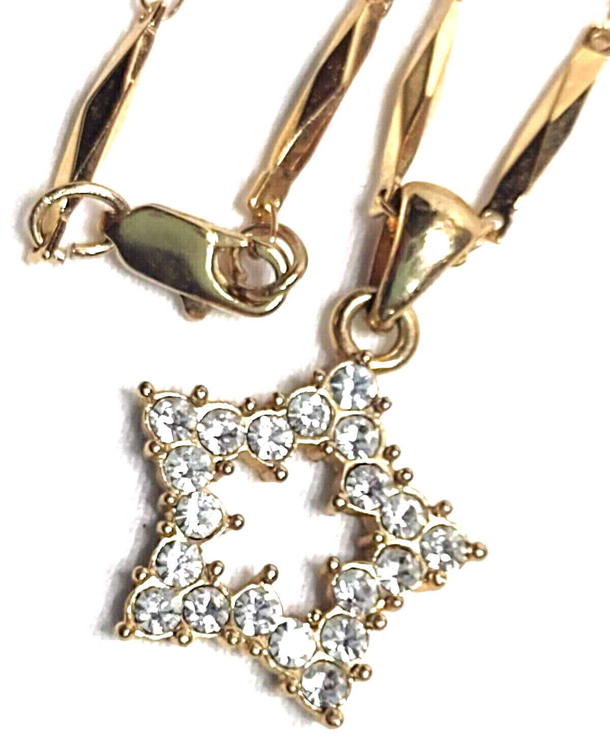 VTG 3/4″ Star Necklace 18″ Crystal Clear Rhinestones Gold Tone Metal Unmarked