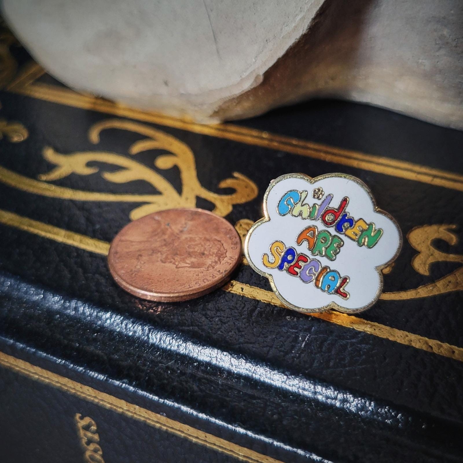 Children Are Special Enamel Pin Vintage 80s Retro Rainbow Cloud Lapel Hat Badge