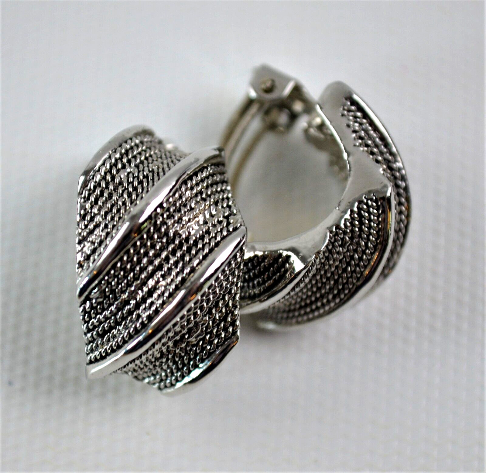 Vintage Silver Tone Clip On Earrings Half Moon Shaped About an 1″