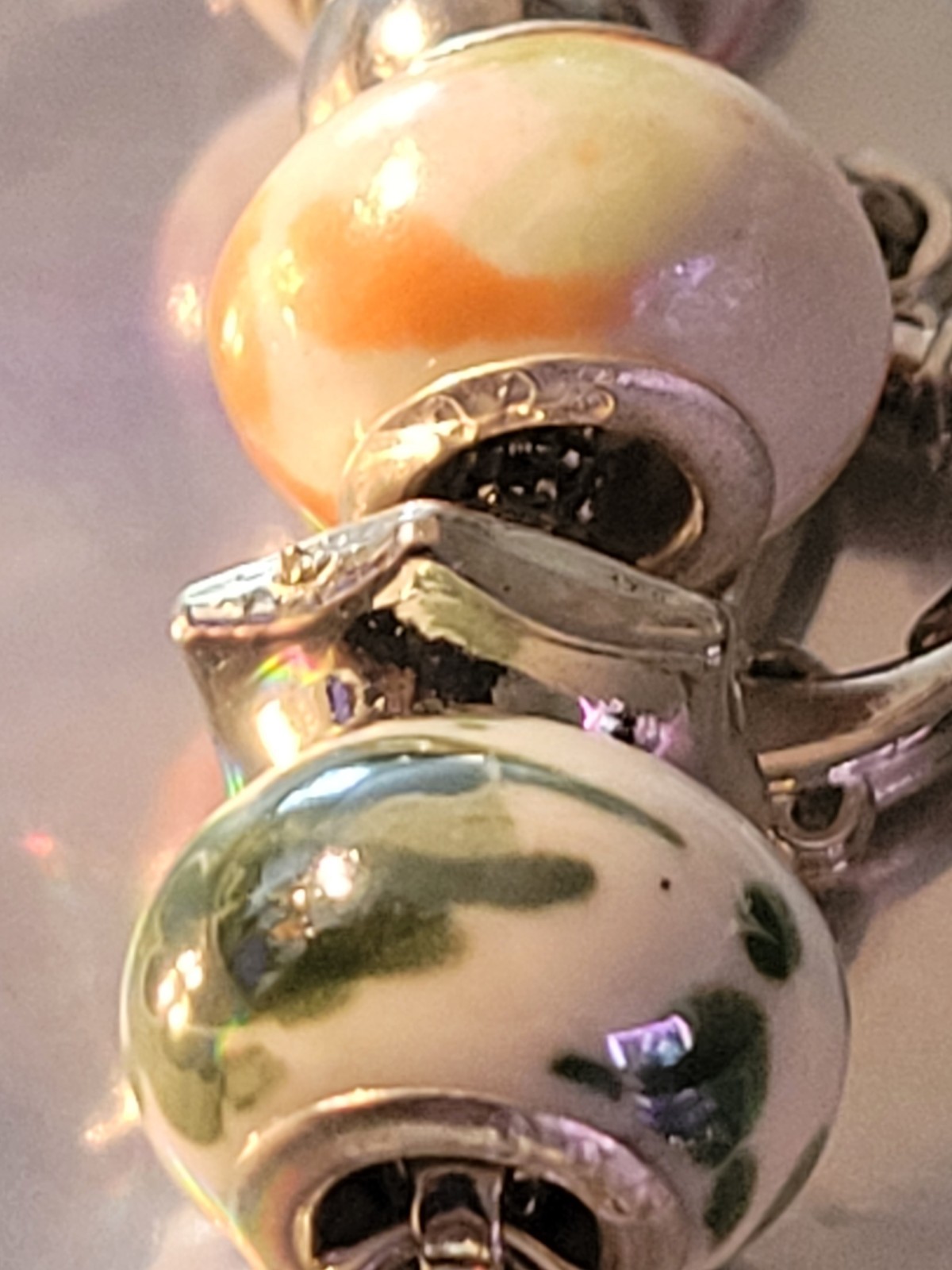 Sterling Silver Colored Art Glass Beaded Bracelet Toggle Clasp 7.5″