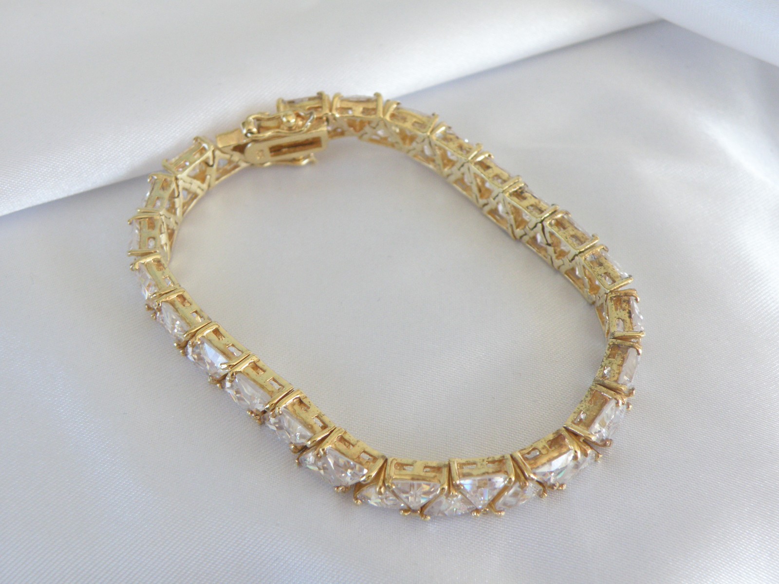 Vintage Sterling Silver 925 Gold Over Trillion Cut CZ Tennis Bracelet 7″