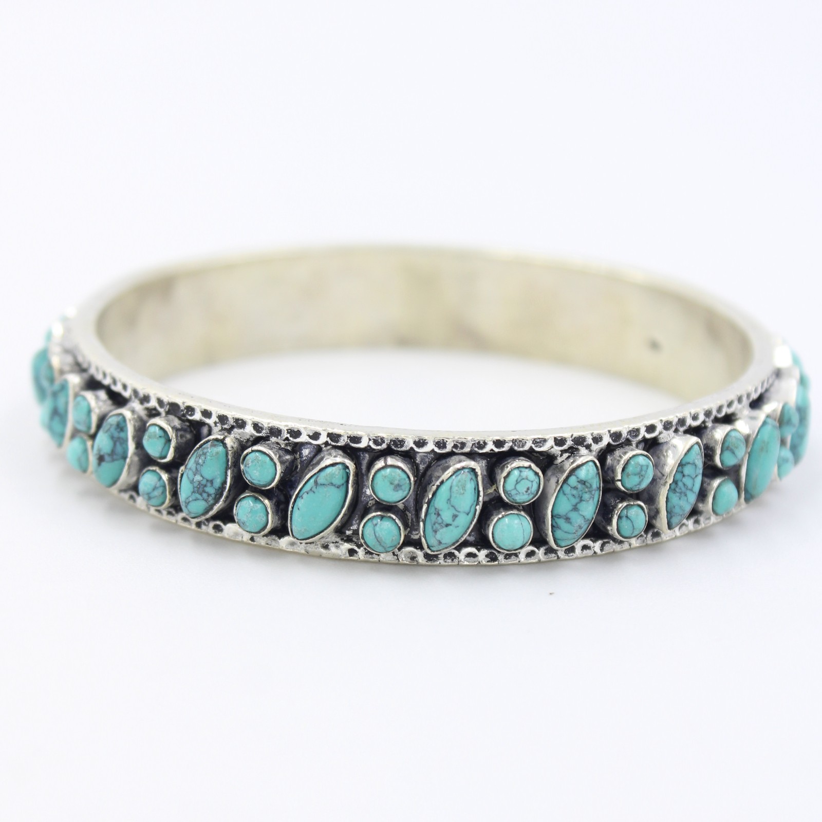 Vintage Natural Turquoise Slip On Bangle Bracelet in Sterling Silver 7.25 Inch