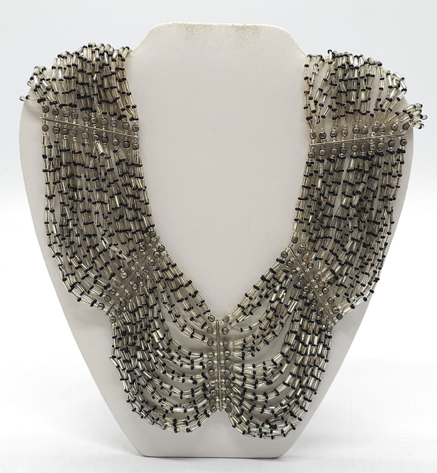Multi Strand Sead Bead Beaded Necklace With Metallic Accents Hook Closure