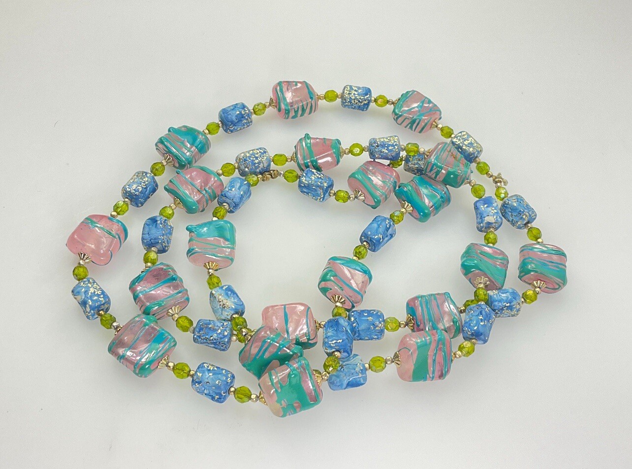 Vintage Pastel Colorful Lucite Beads in Various Shapes Strand Necklace 40”