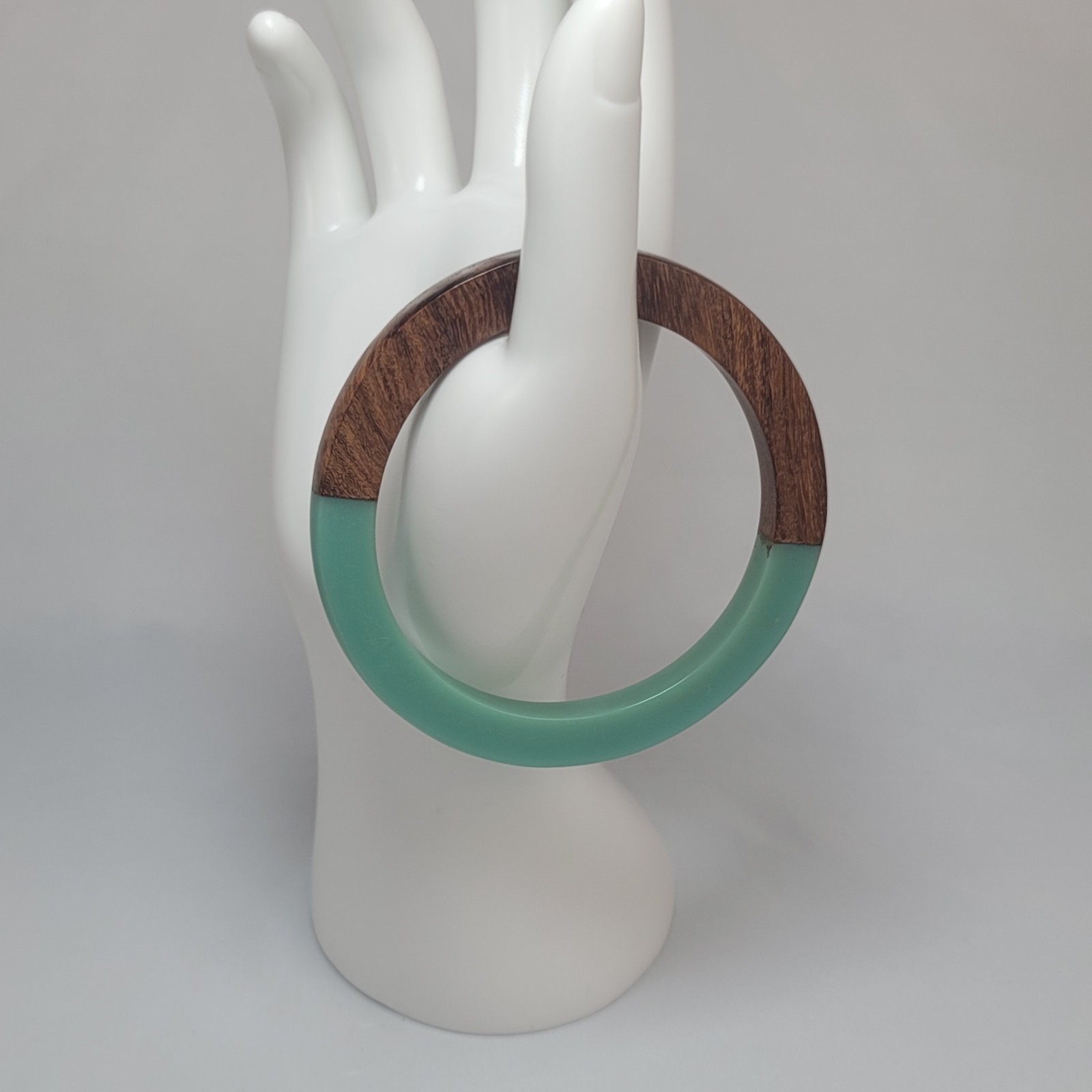 A Yellow and Green Lucite Resin & Wood Bangle Bracelet Set Modern Boho Jewelry