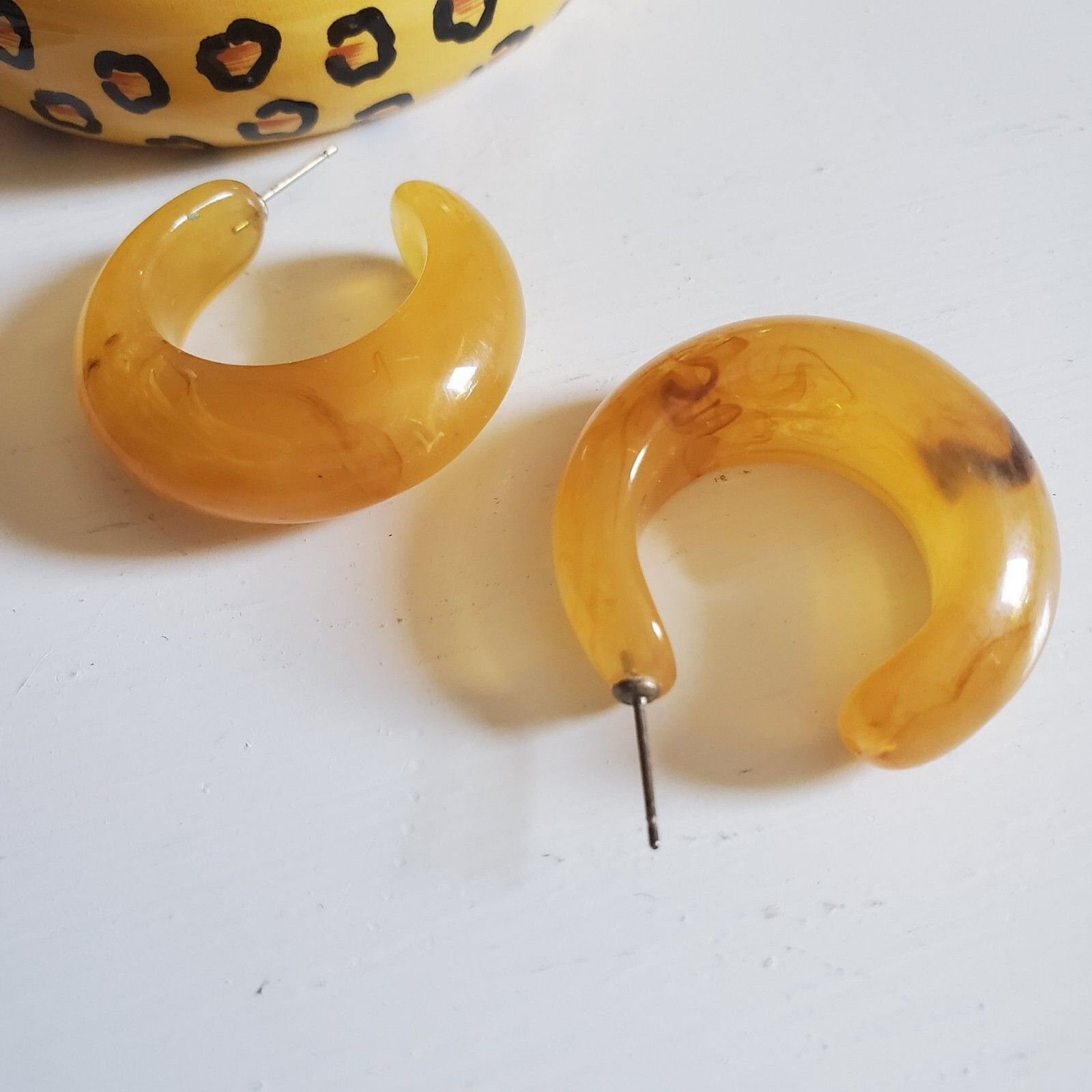 Vintage Leopard Animal Print Bracelets & Earrings, Painted Wood & Lucite