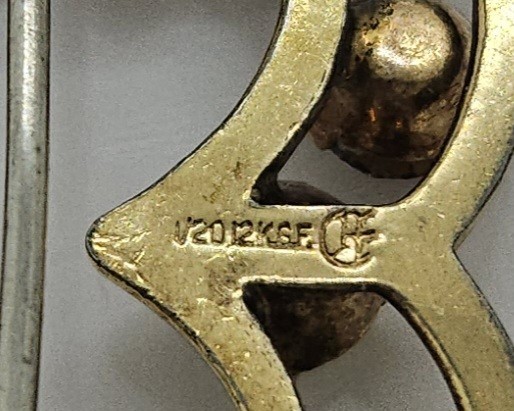 Vintage 1/20 12K GF Gold Filled Heart Pin Rhinestones 1 1/4″