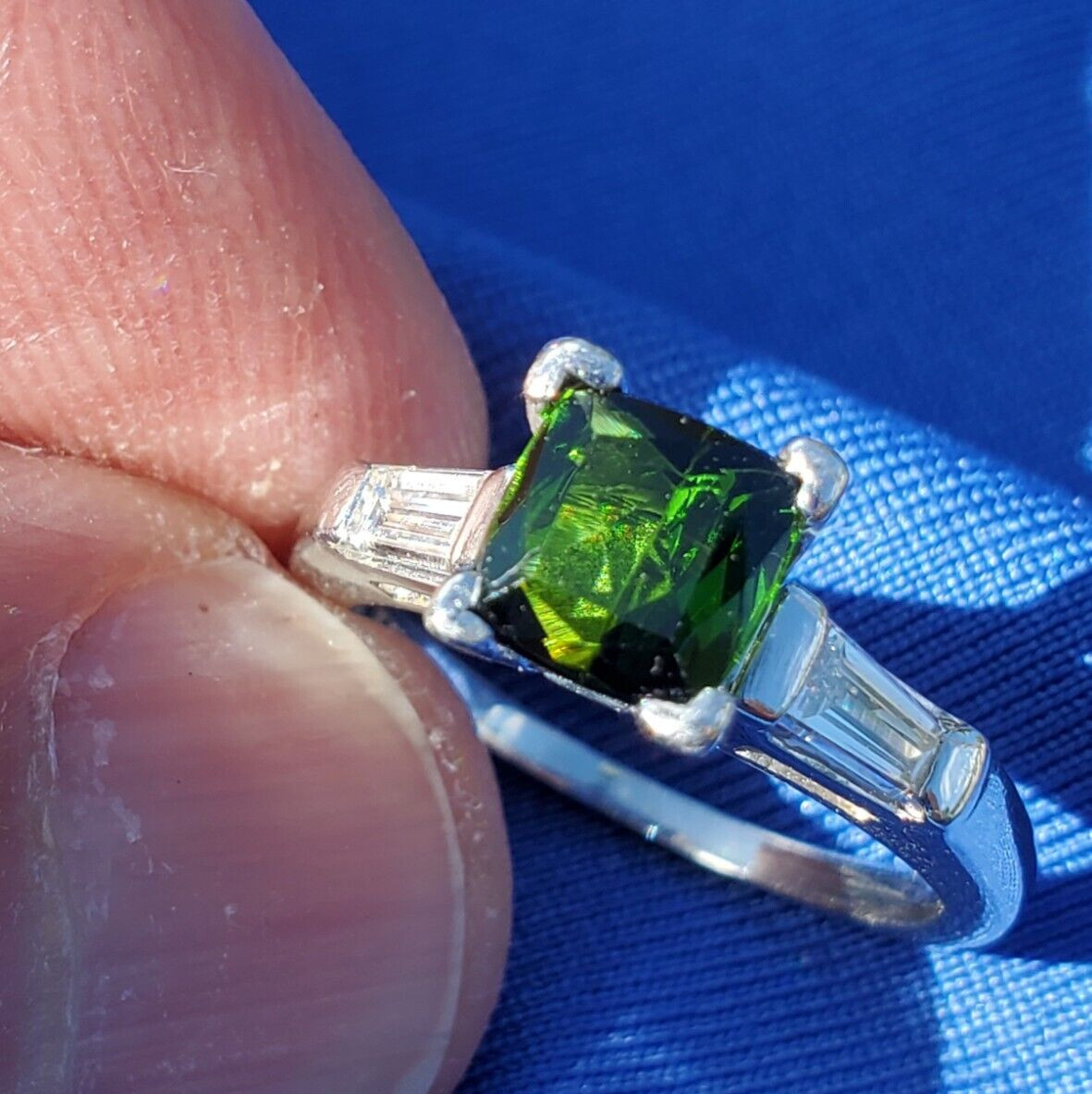 EARTH MINED TOURMALINE DIAMOND Deco Engagement Ring ORIGINAL PLATINUM Solitaire
