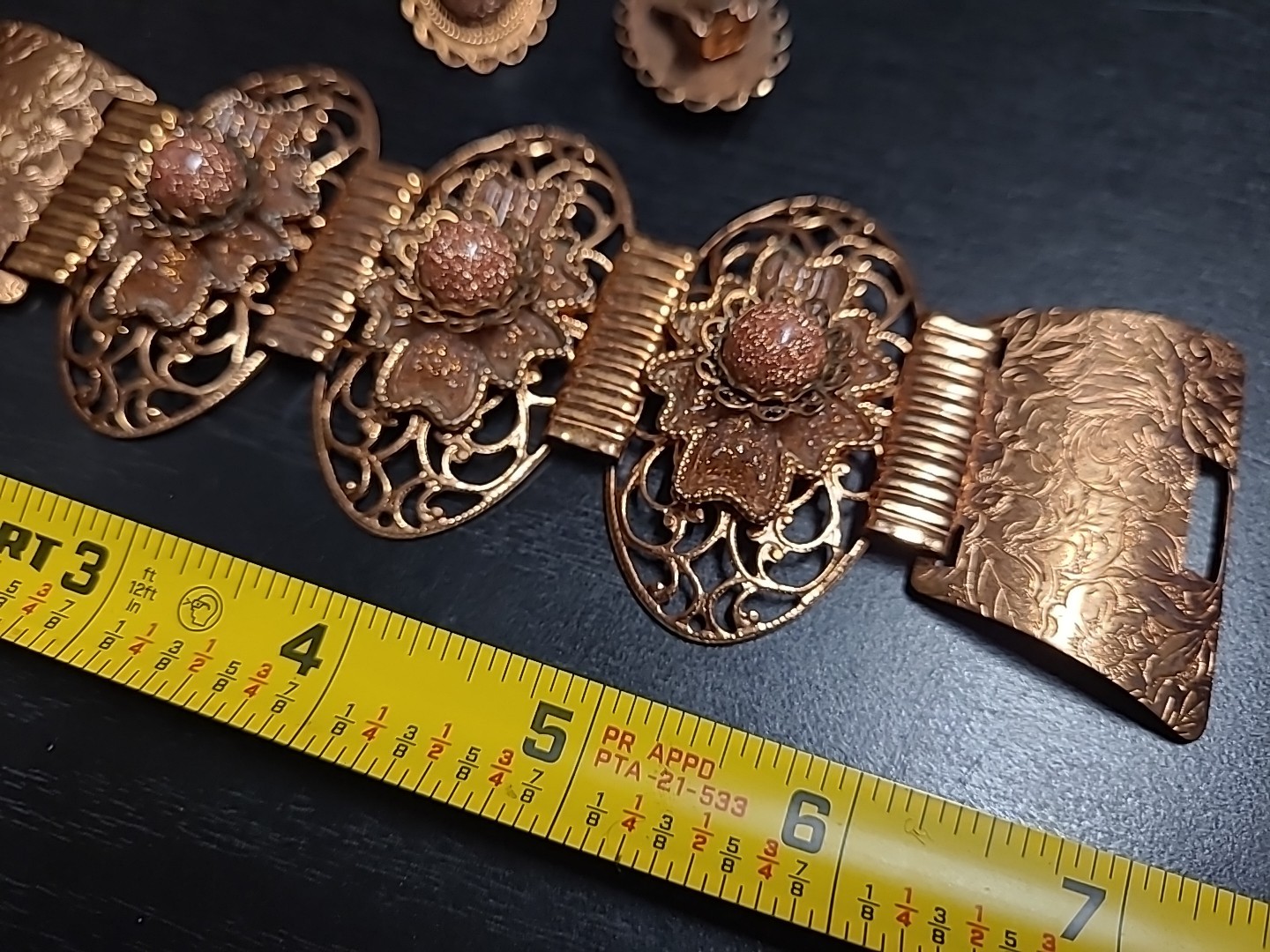 Vintage Copper Tone Bracelet and Earring Set Estate Sale Jewelry Find Clip-on