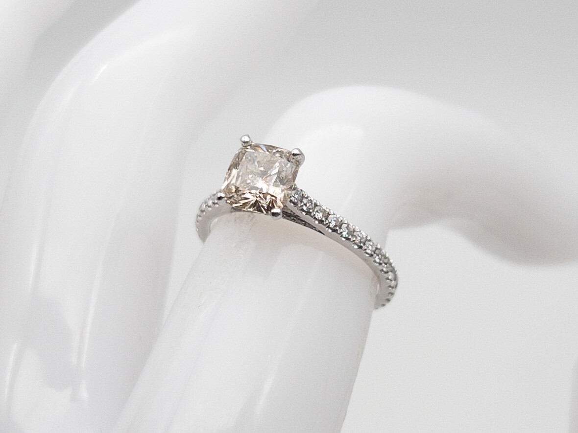 Designer $6000 1.75ct Champagne VS G Diamond 14k White Gold Wedding Ring