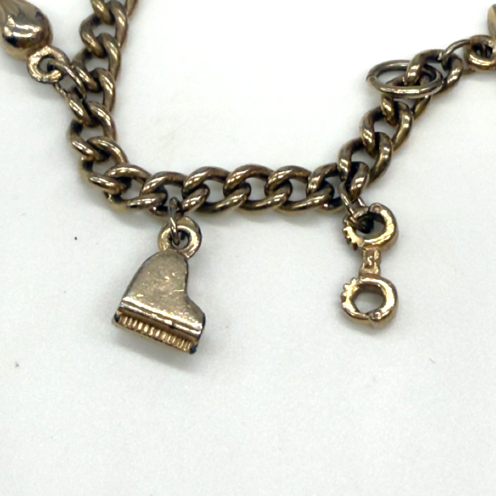 Vintage Jewelry Lot 2 Charm Bracelets Gold Tone Rhinestones Buildings Piano