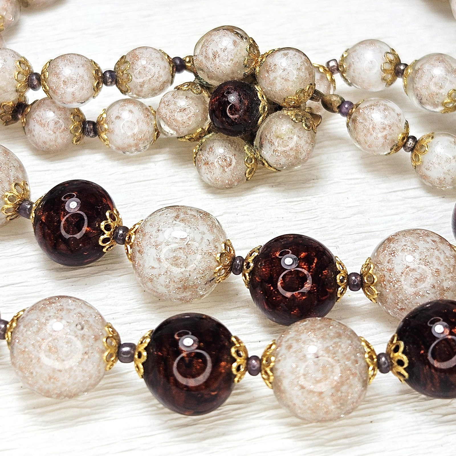 Venetian Sommerso Brown White Necklace Aventurine Glittery Matching Clasp