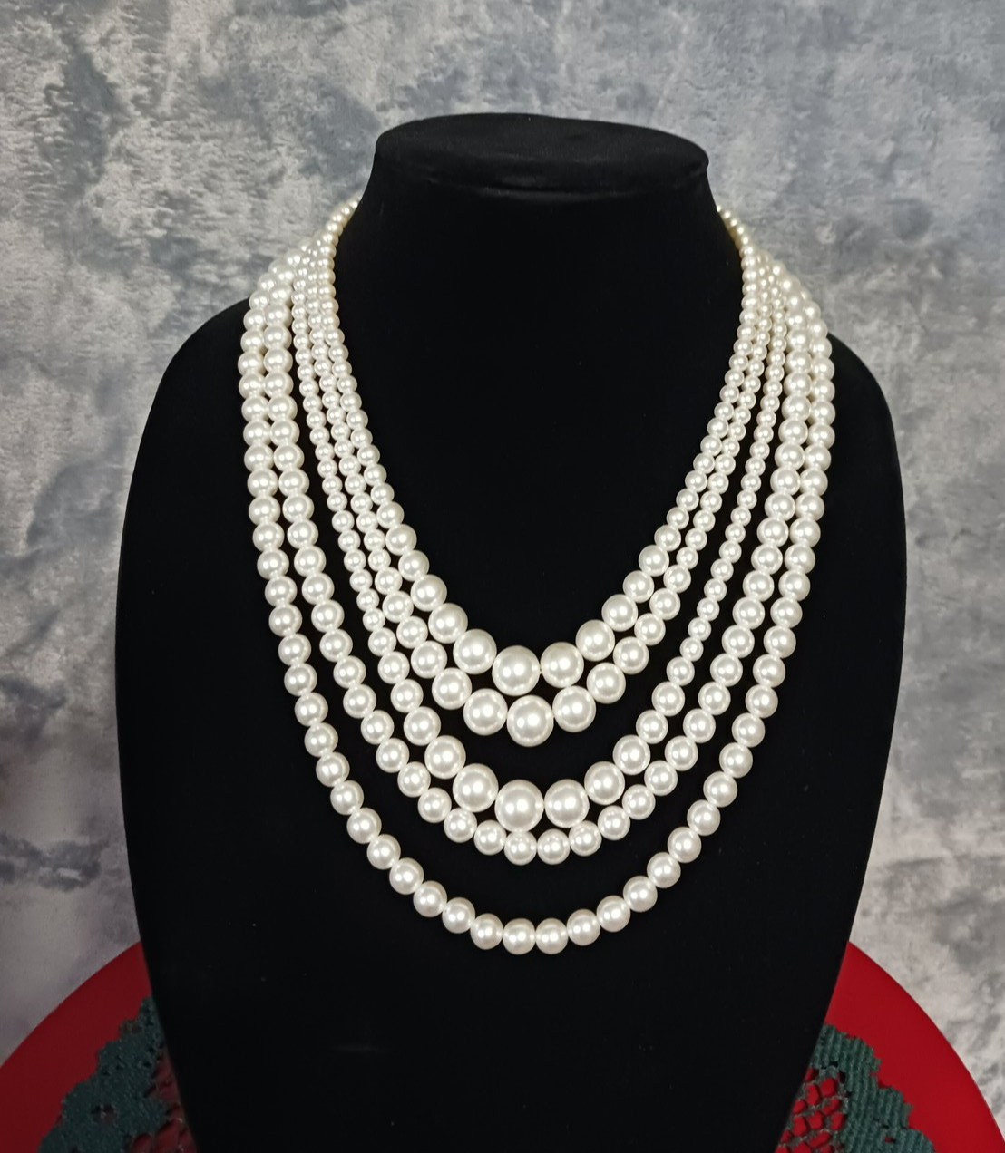 Vintage Sarah Coventry Multi Strand Faux Pearl Necklace Choker Silver Clasp 16in