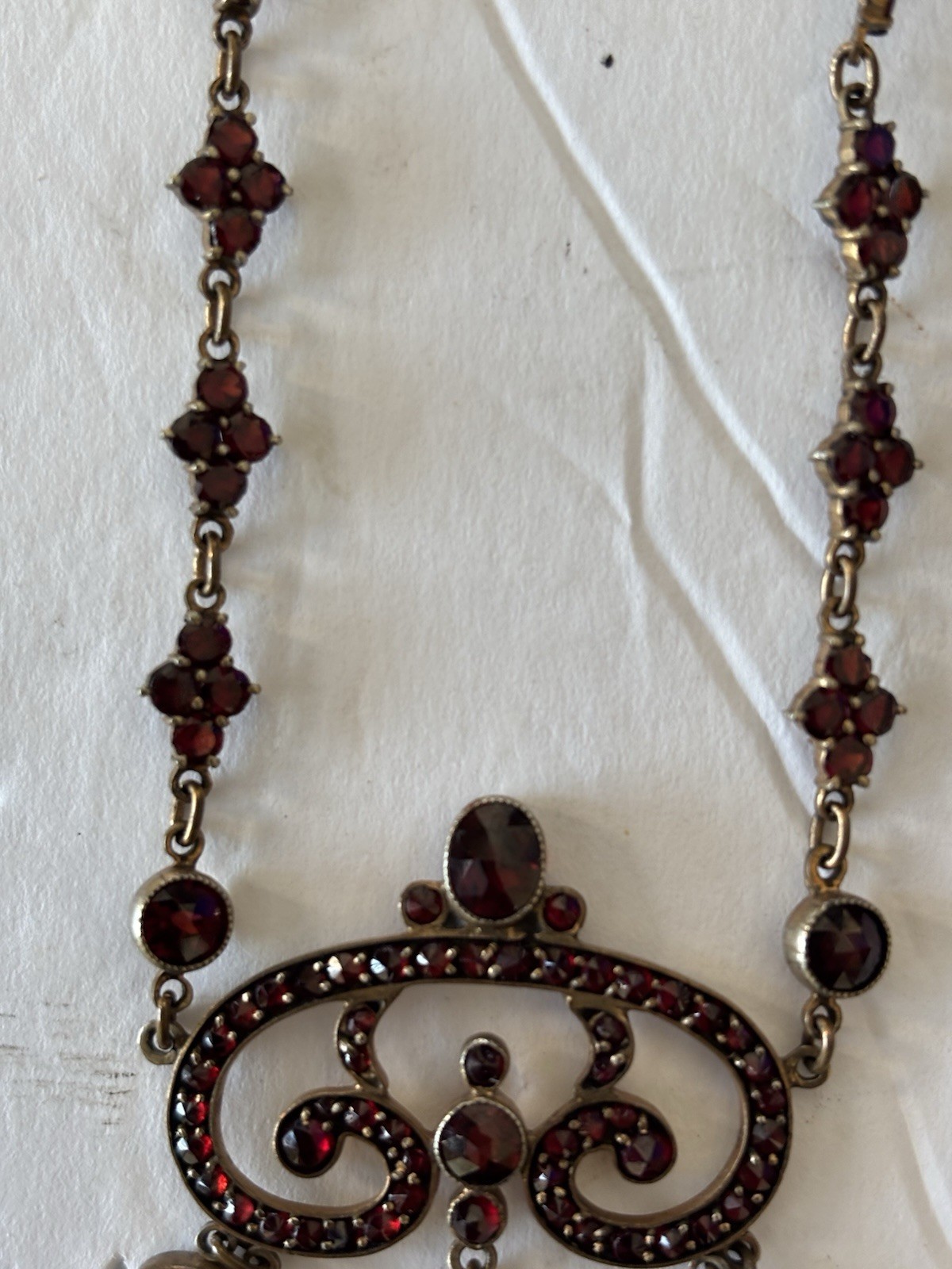Antique Bohemian Garnet Festoon Drop Neclace Drape Bib Czech?