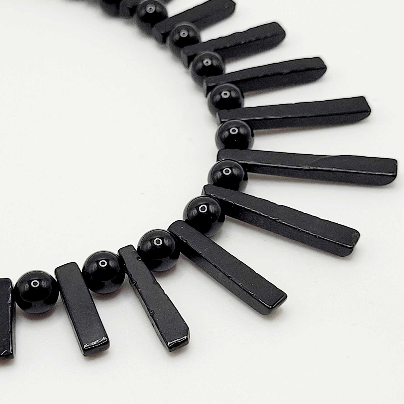 Southwestern Artisan Black Onyx Silver Tone Bead Bib Fringe Vtg Necklace 18 Inch