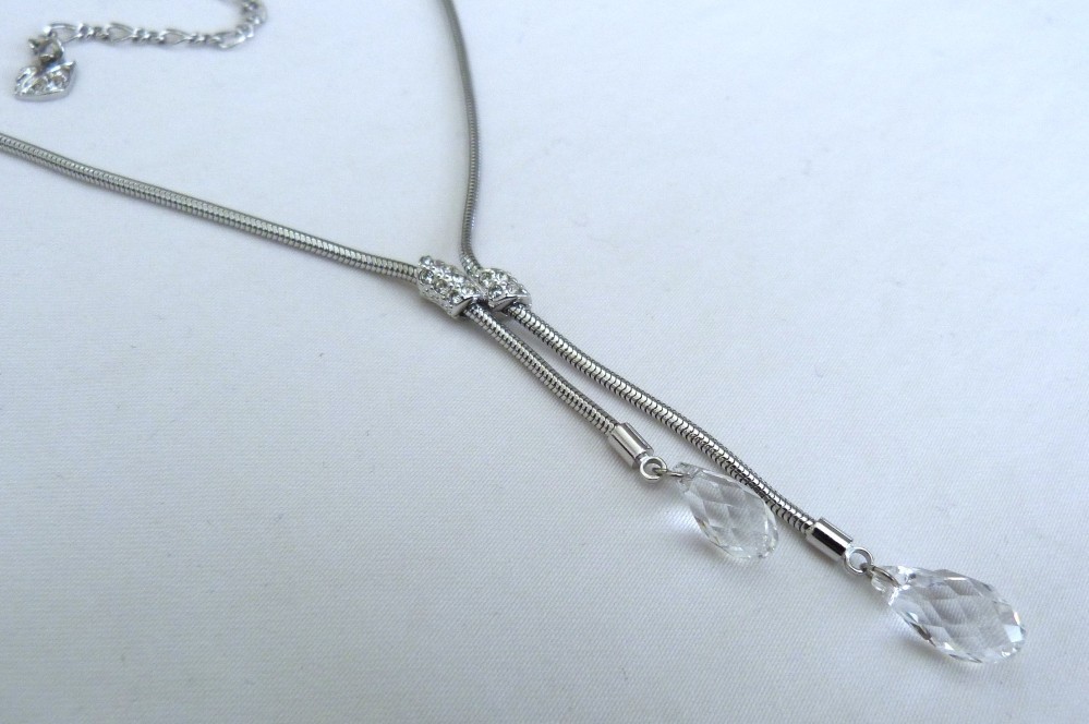 DESIGNER SWAN SIGNED SWAROVSKI FACETED BRIOLETTE CRYSTAL DROPS CHAIN NECKLACE