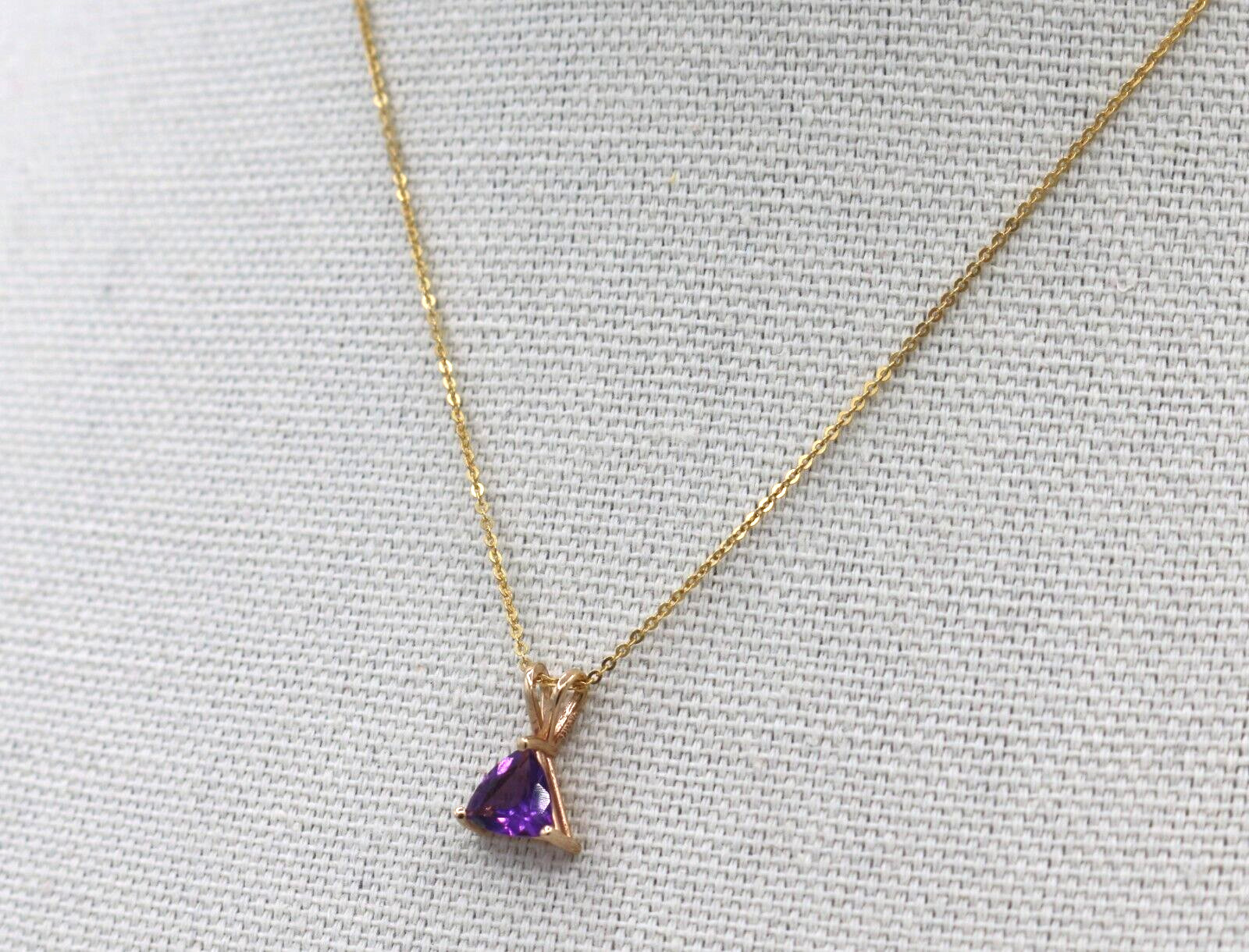 Clyde Duneier CID 14k Yellow Gold Trillion Cut Purple Amethyst Pendant Necklace