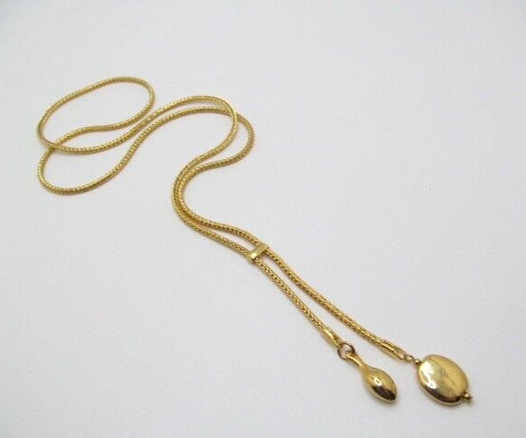 Vintage Gold Tone Wheat Spiga 2.2mm Pull Chain Dangling Charms Necklace