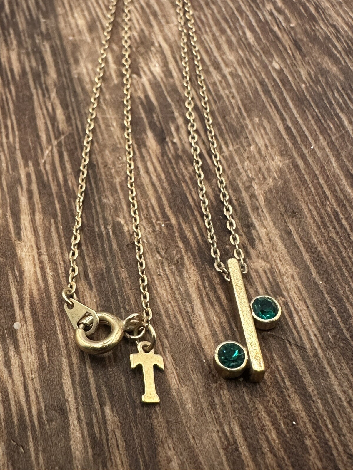 Vintage Crown Trifari Jewels Gold Birthstone Necklace MAY EMERALD Minimalist 70s