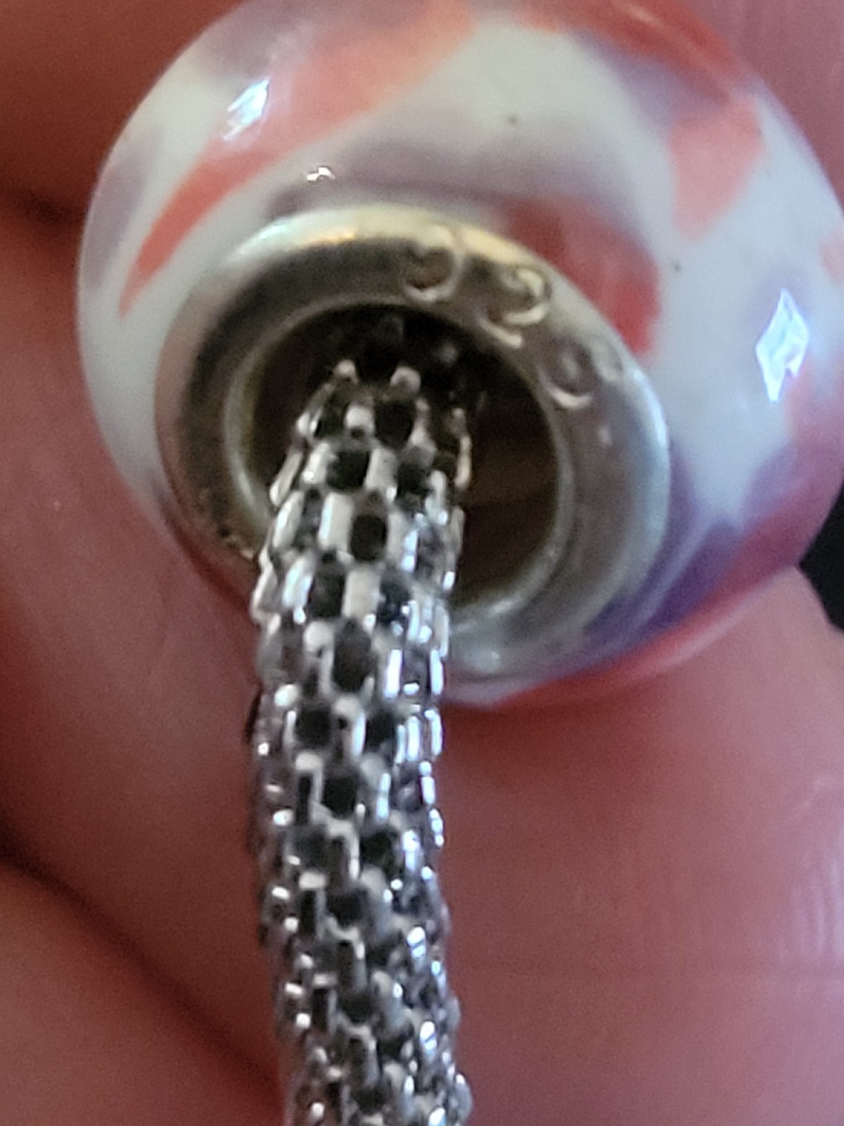 Sterling Silver Colored Art Glass Beaded Bracelet Toggle Clasp 7.5″