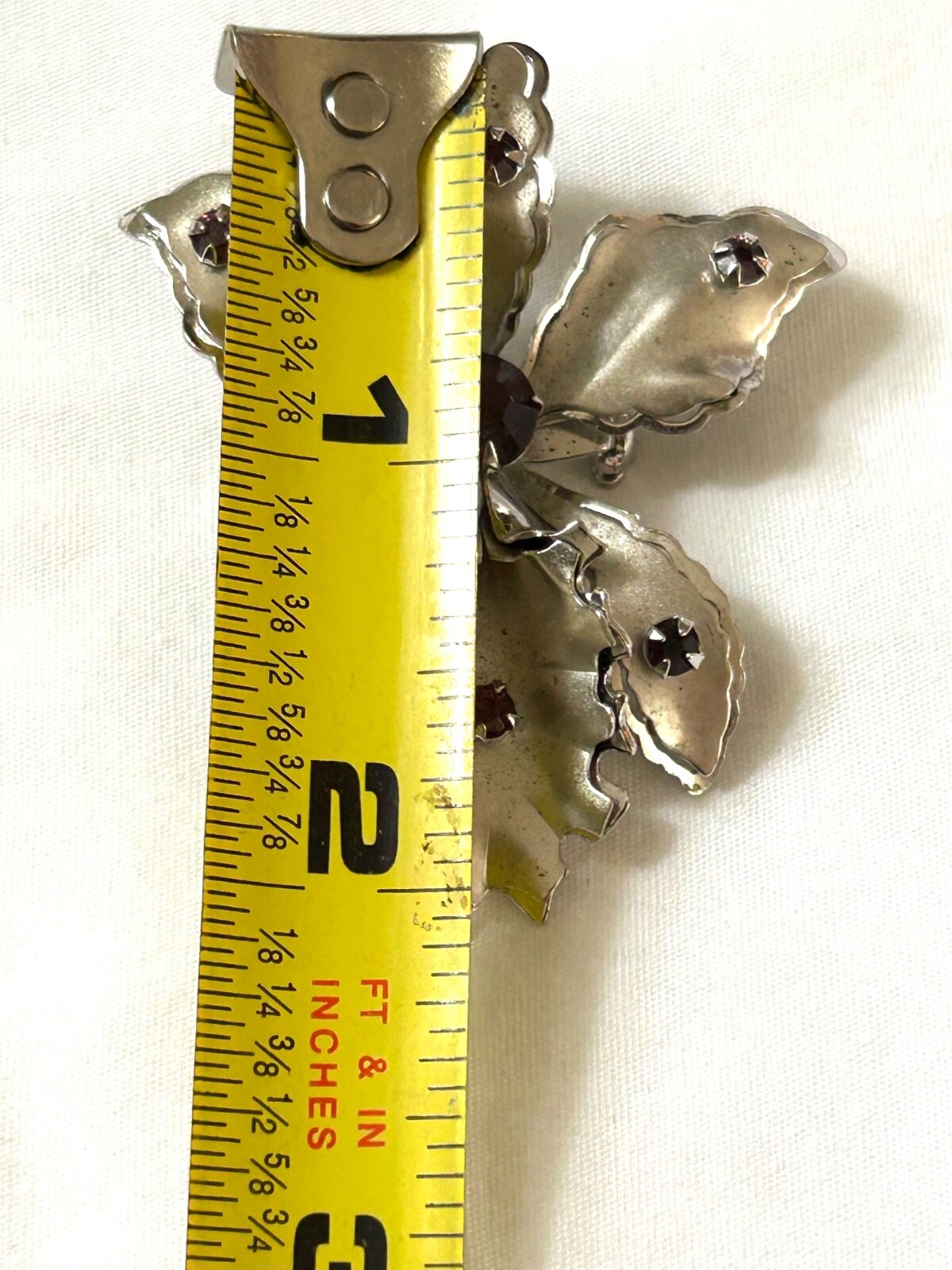 Vintage Orchid Brooch Pendant With Purple Clear Rhinestones Silver-tone