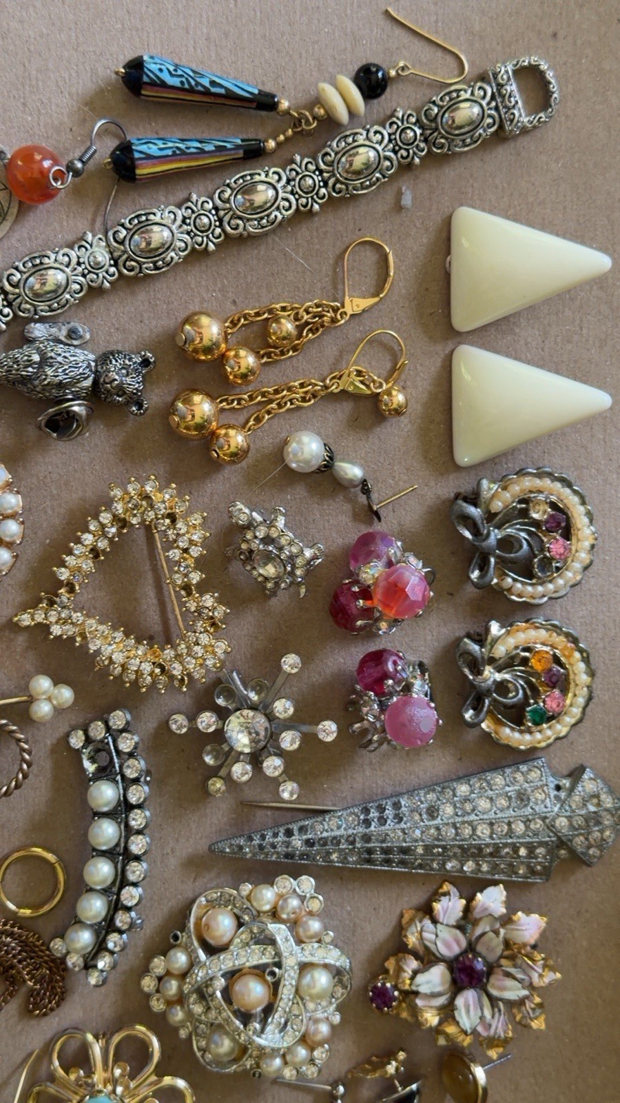 Wear Repair Repurpose Vintage Jewelry Lot ~ Brooch Pin Earring Clip ~ Rhinestone