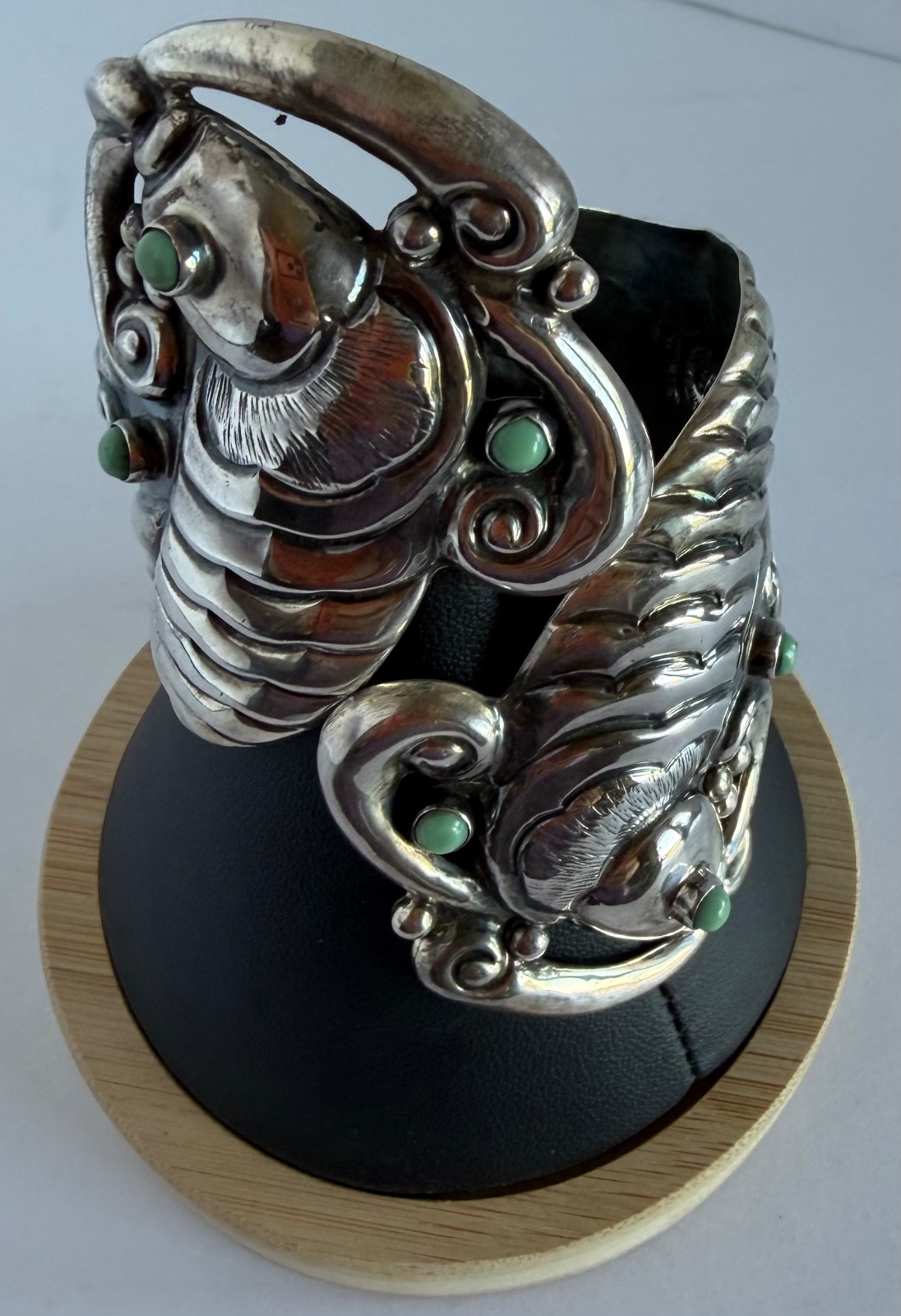 STERLING TAXCO MEXICO DOUBLE KOI FISH CLAMPER BRACELET SIGNED E.D. PICHARDO