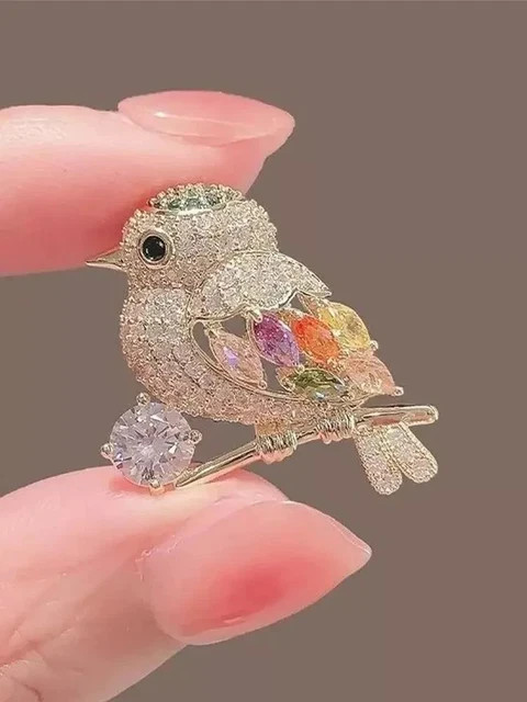 Women Bird Brooch Pin 2.4Ct Round Cut Lab Created Diamond 14k Yellow Gold Plated