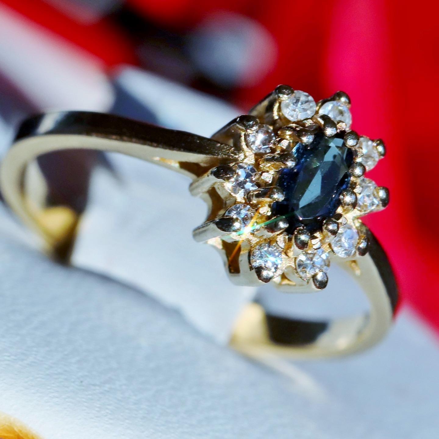 14k yellow gold size 5.75 ring 0.35ct natural, treated sapphire diamond 1.83gr