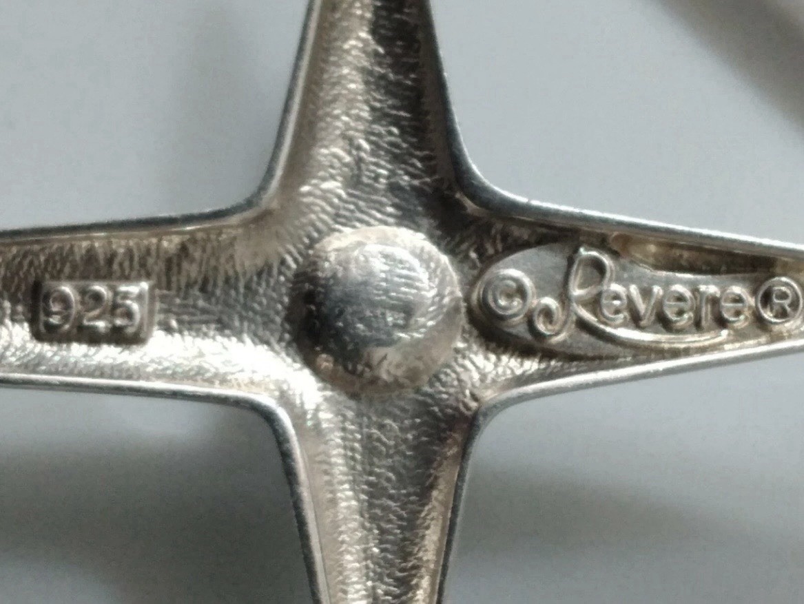 Vintage Sterling Silver Signed Revere Cross Pendant 2 1/4”L ,With CZ Stone 4.4 G