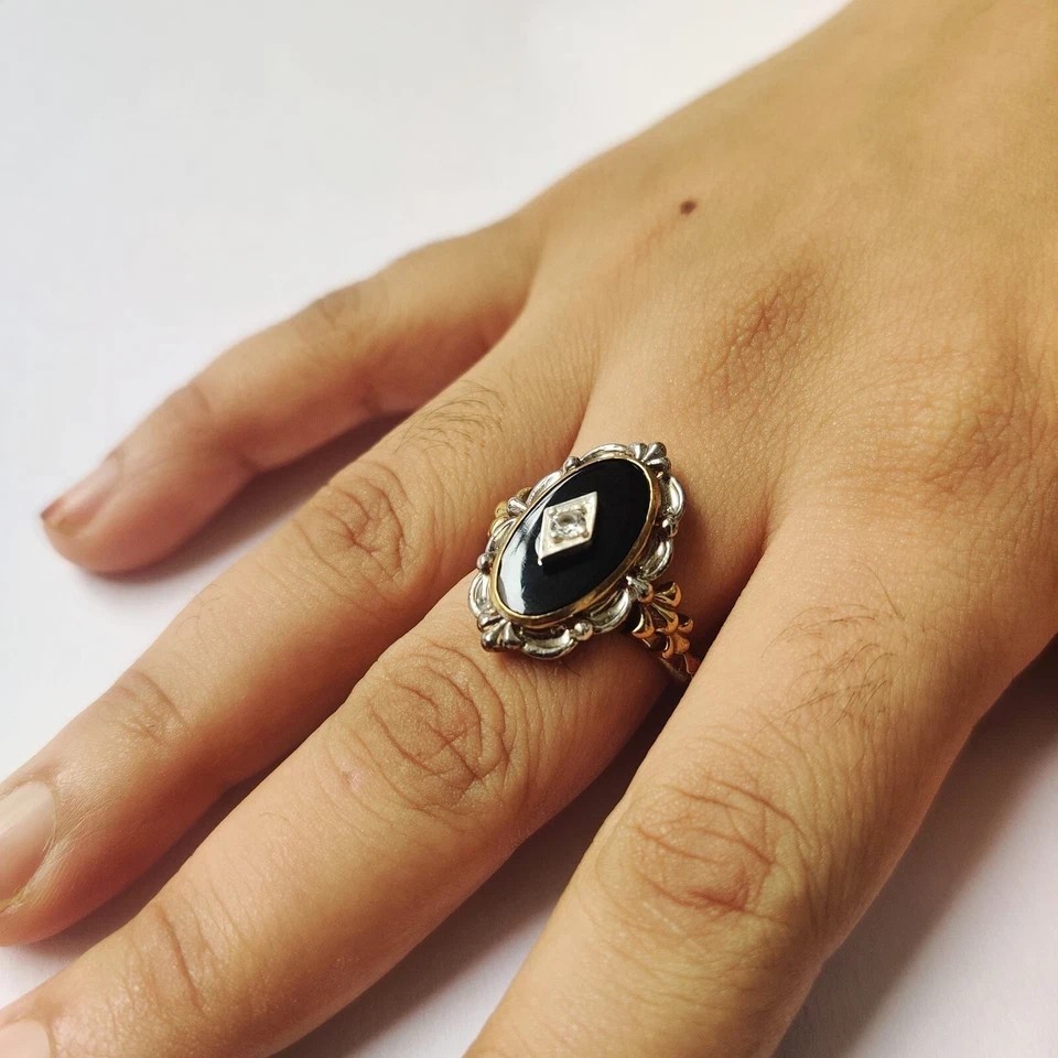 Art Deco Style Victorian handmade Black onyx Wedding Anniversary 925 Silver Ring