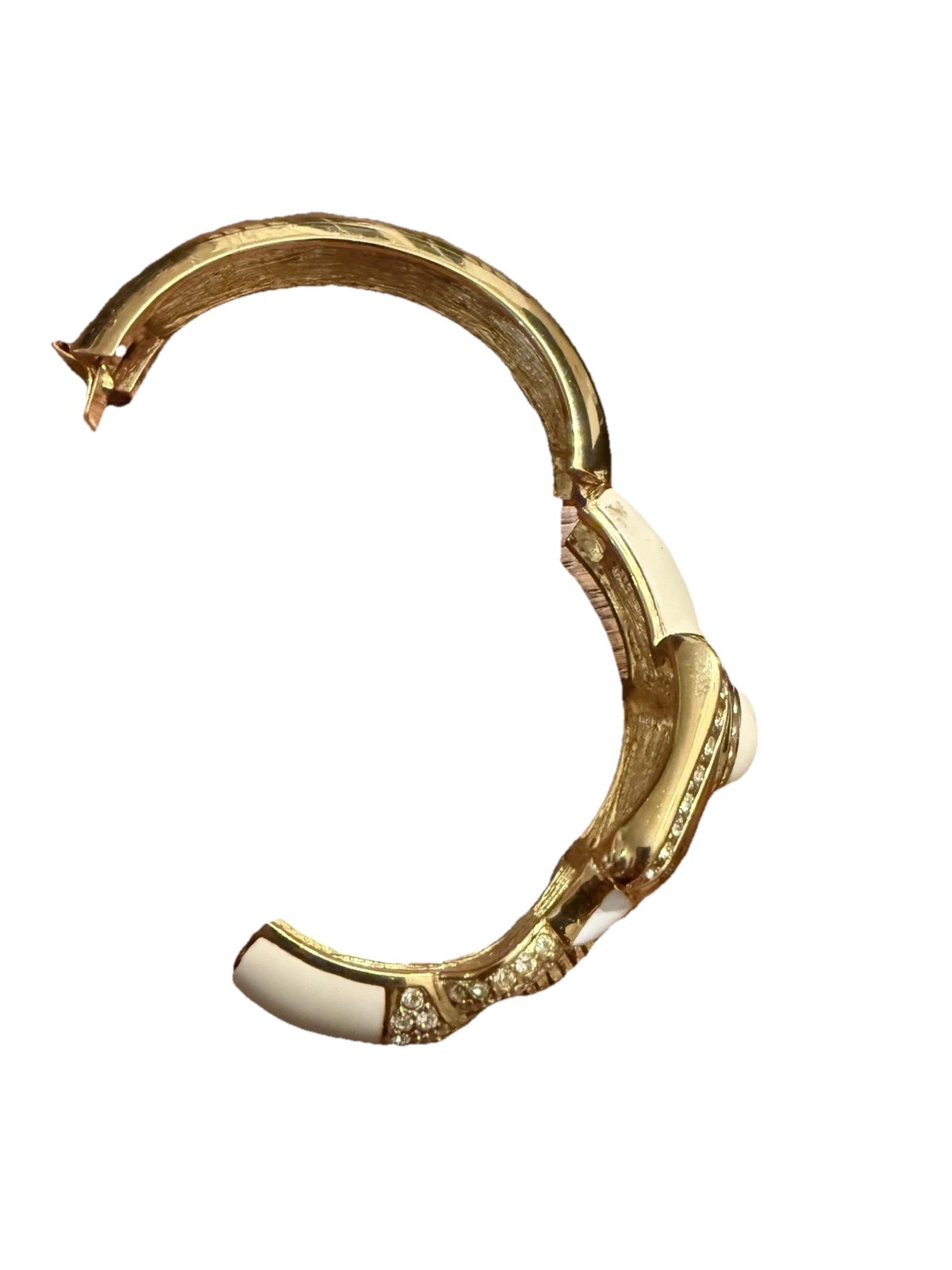 Vintage Elephant Bracelet Gold Toned Cream White Clamped