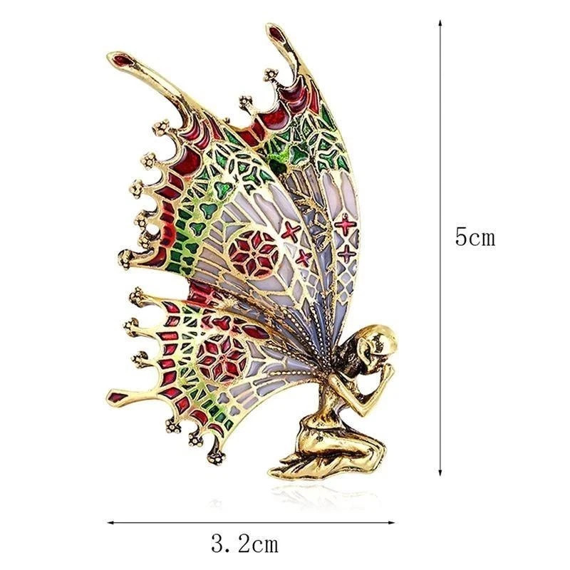 Vintage Art Nouveau Fairy Nymph Butterfly Brooch Pendant Shawl Pin Jewelry
