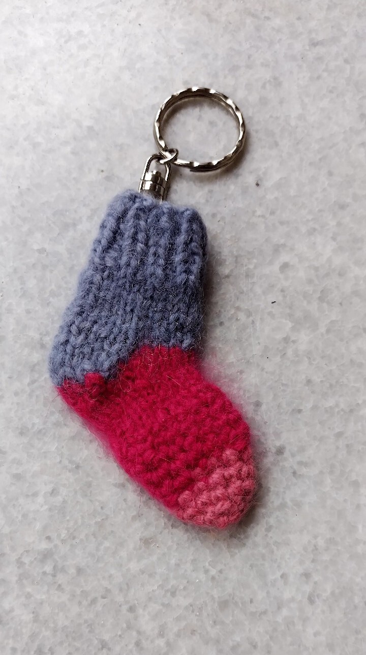Funny keychain like small sock, handmade, angora 100%