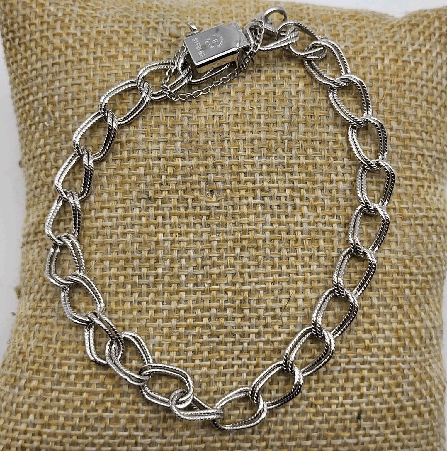 Vintage BEAU Double Link Starter Charm Bracelet Signed Sterling Silver 7.25″
