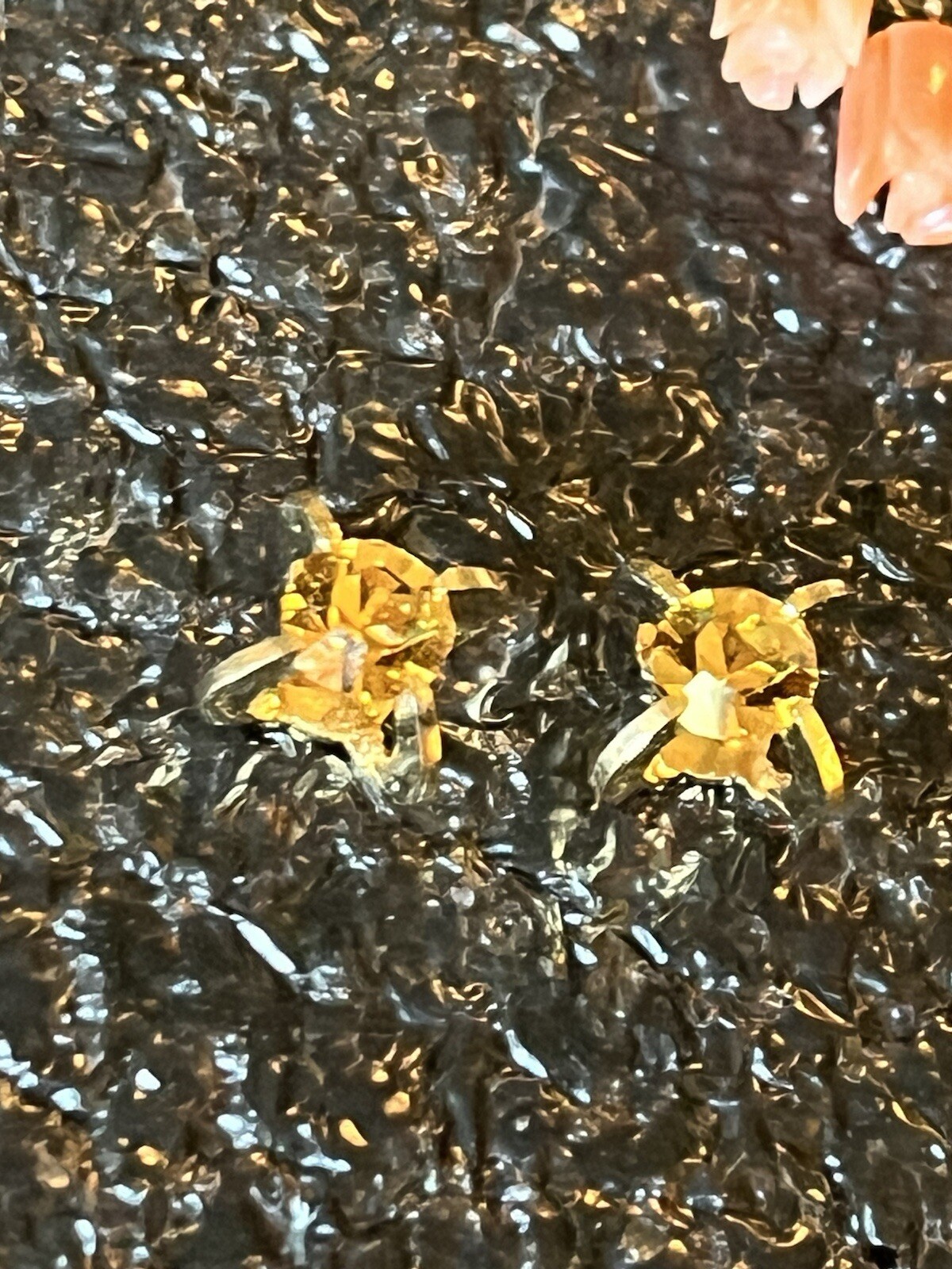 Pierced Earrings. Unknown Metal And Or Stones. Gold Tone & Beautiful Stone
