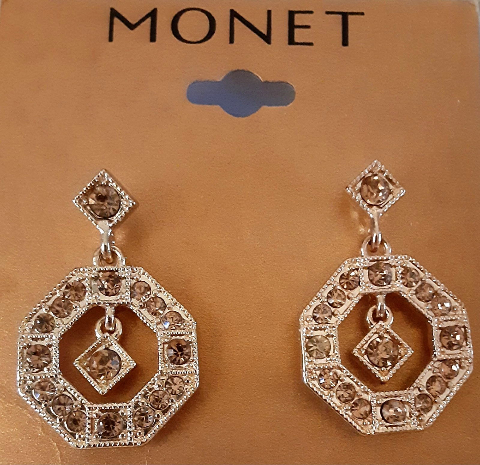 Lot of 3 Monet Earrings Gold-tone & champagne rhinestones (leverback & post)
