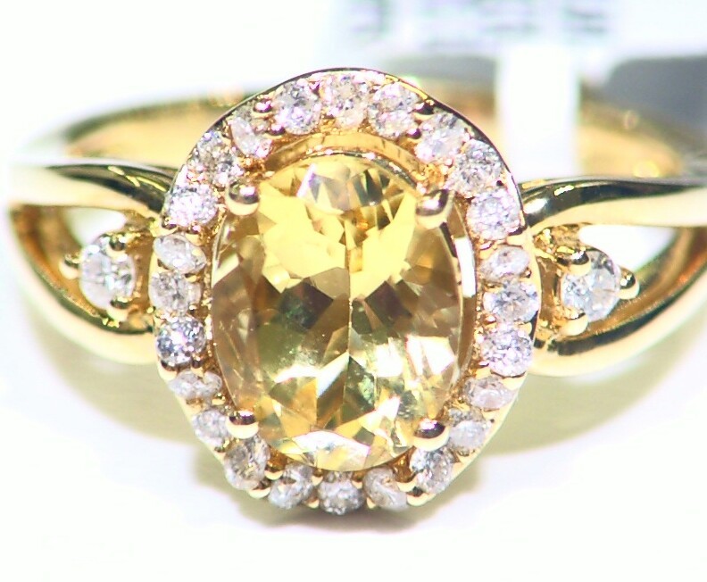 1.78CT 14K Gold Natural Yellow Beryl White Diamond Vintage Engagement Ring Halo
