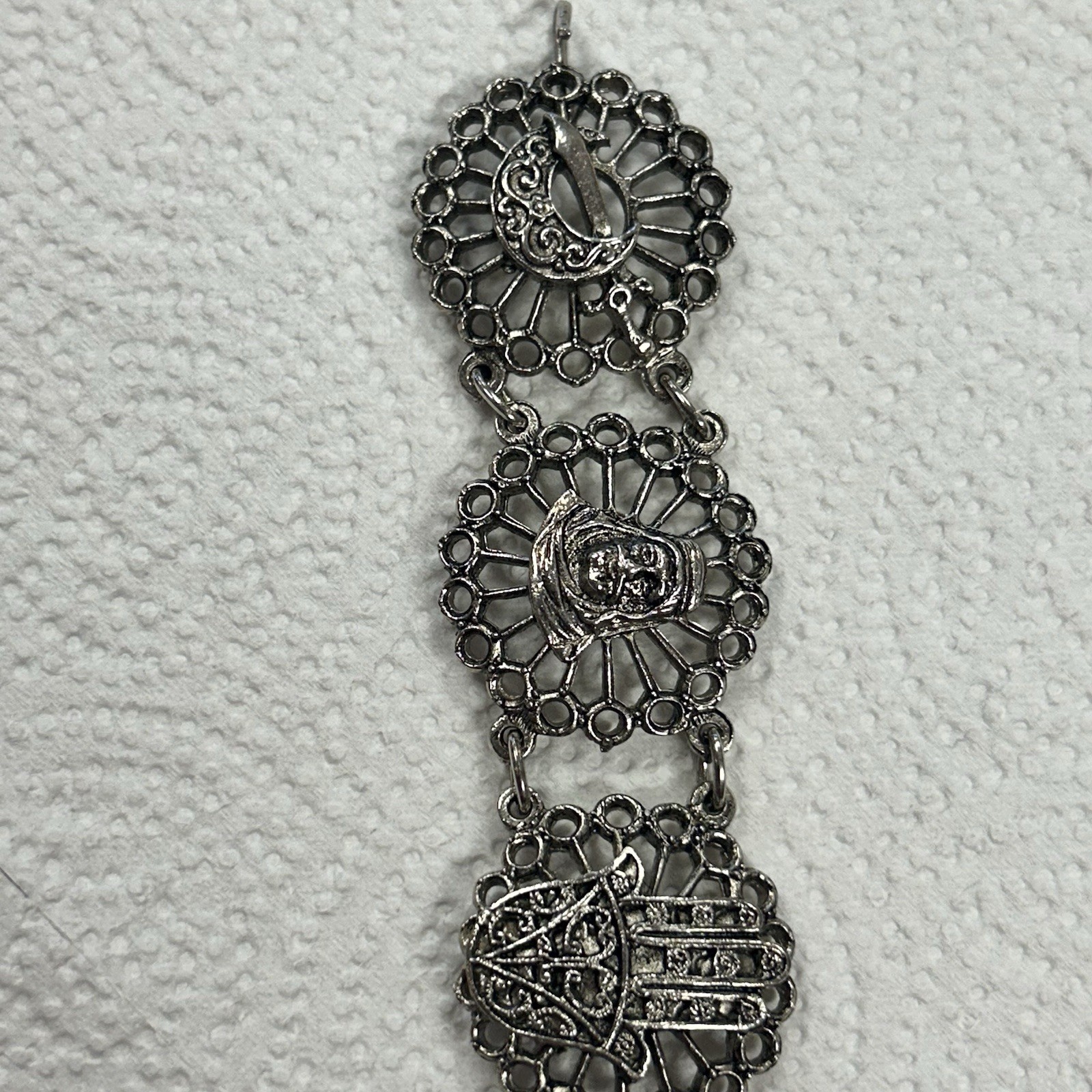 Vintage Souvenir Du Maroc Silver Bracelet Armenian Hamsa Moon Star Camel Travel