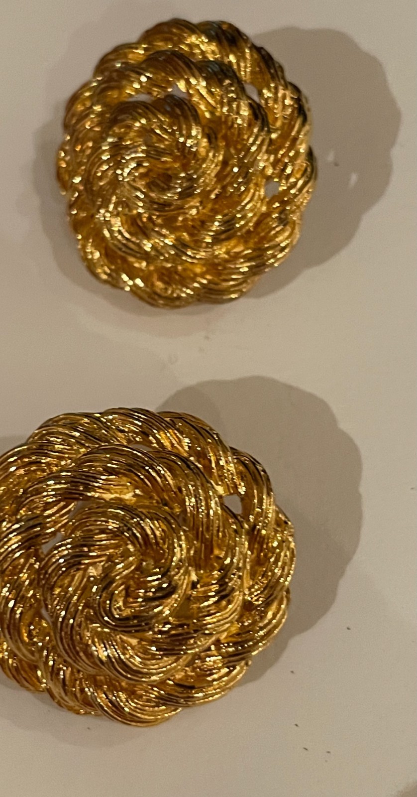 Vintage Anne Klein Gold-tone textured Multi Strand Rope Design clip-on Earrings.