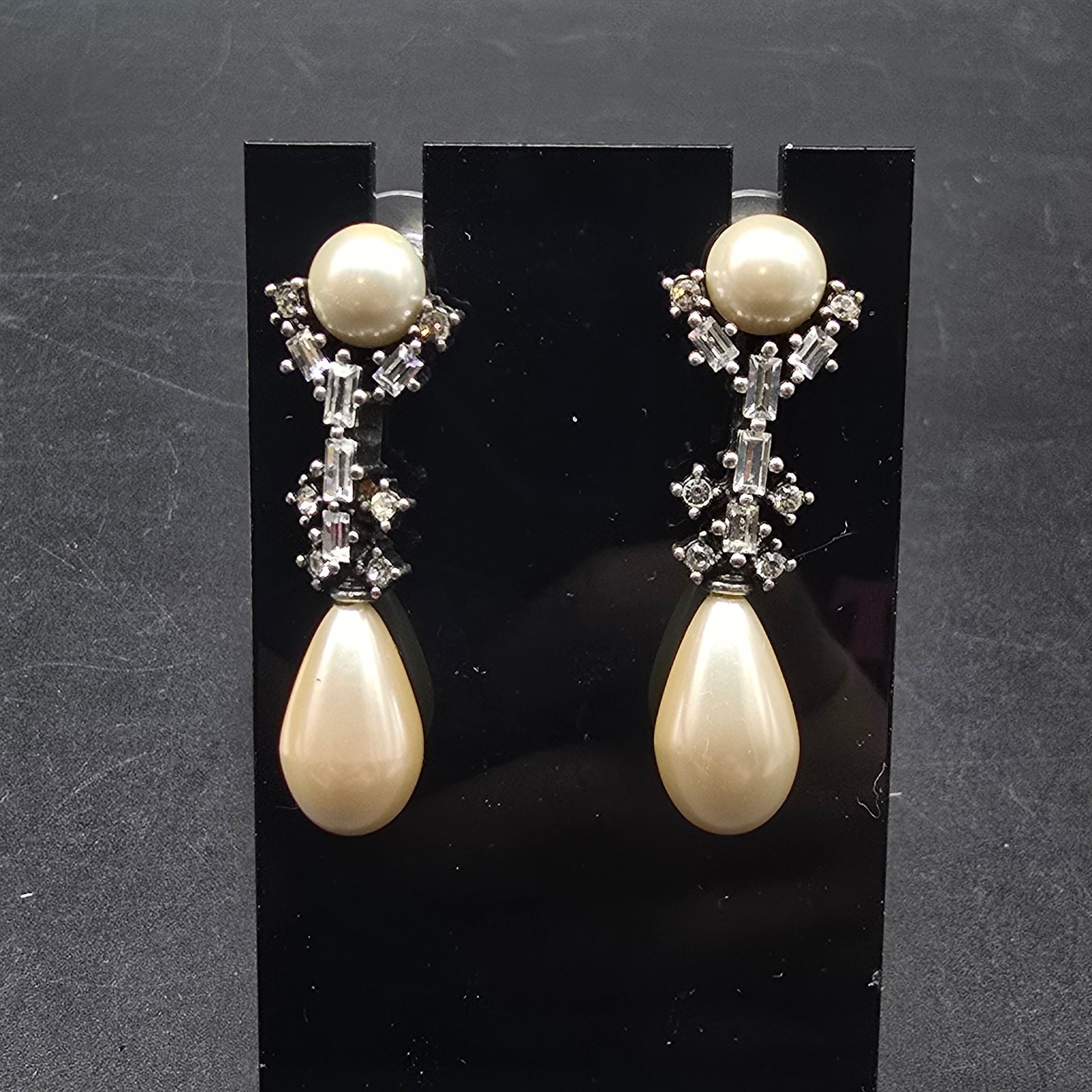 Faux Pearl Rhinestone Dangle Drop Earrings Costume Jewelry Bridal Classic