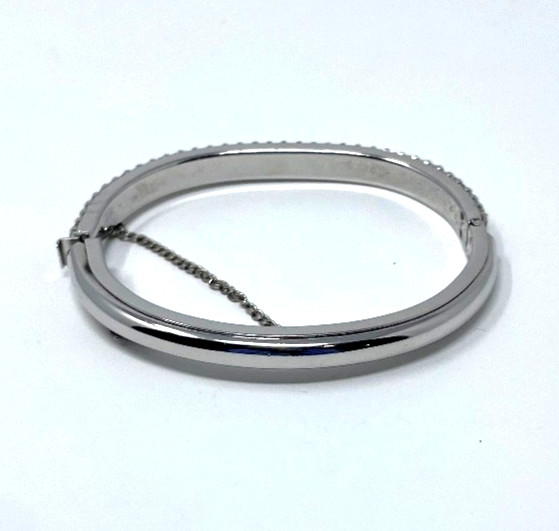 Vintage Rhinestone Baguette Bangle Bracelet Silver Hinged Oval XS 6″ Small Wrist