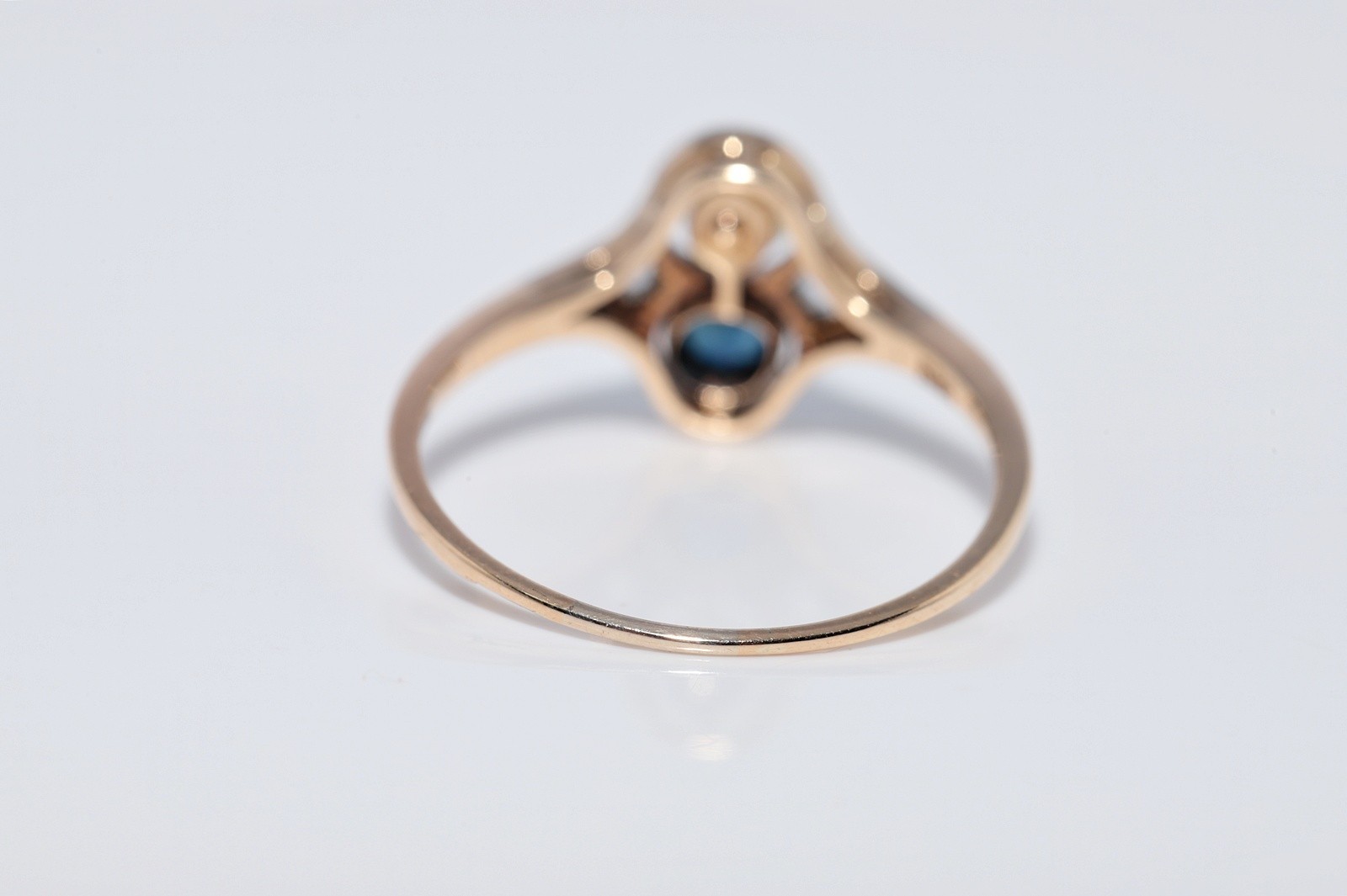 Antique Circa 1920s 14k Gold Natural Rose Cut Diamond And Sapphire Pearl Ring