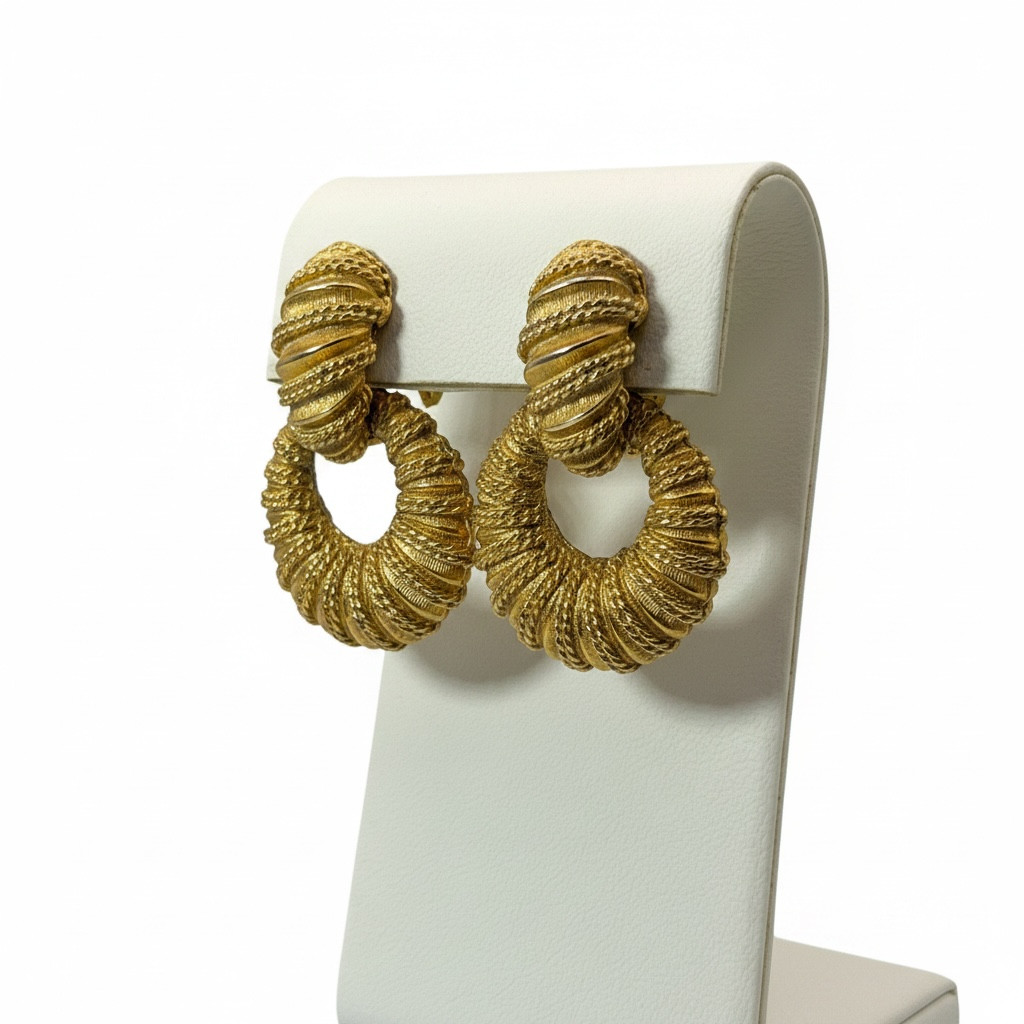 Vintage Napier Convertible Gold Tone Clip Earrings Hoop Door Knocker Signed