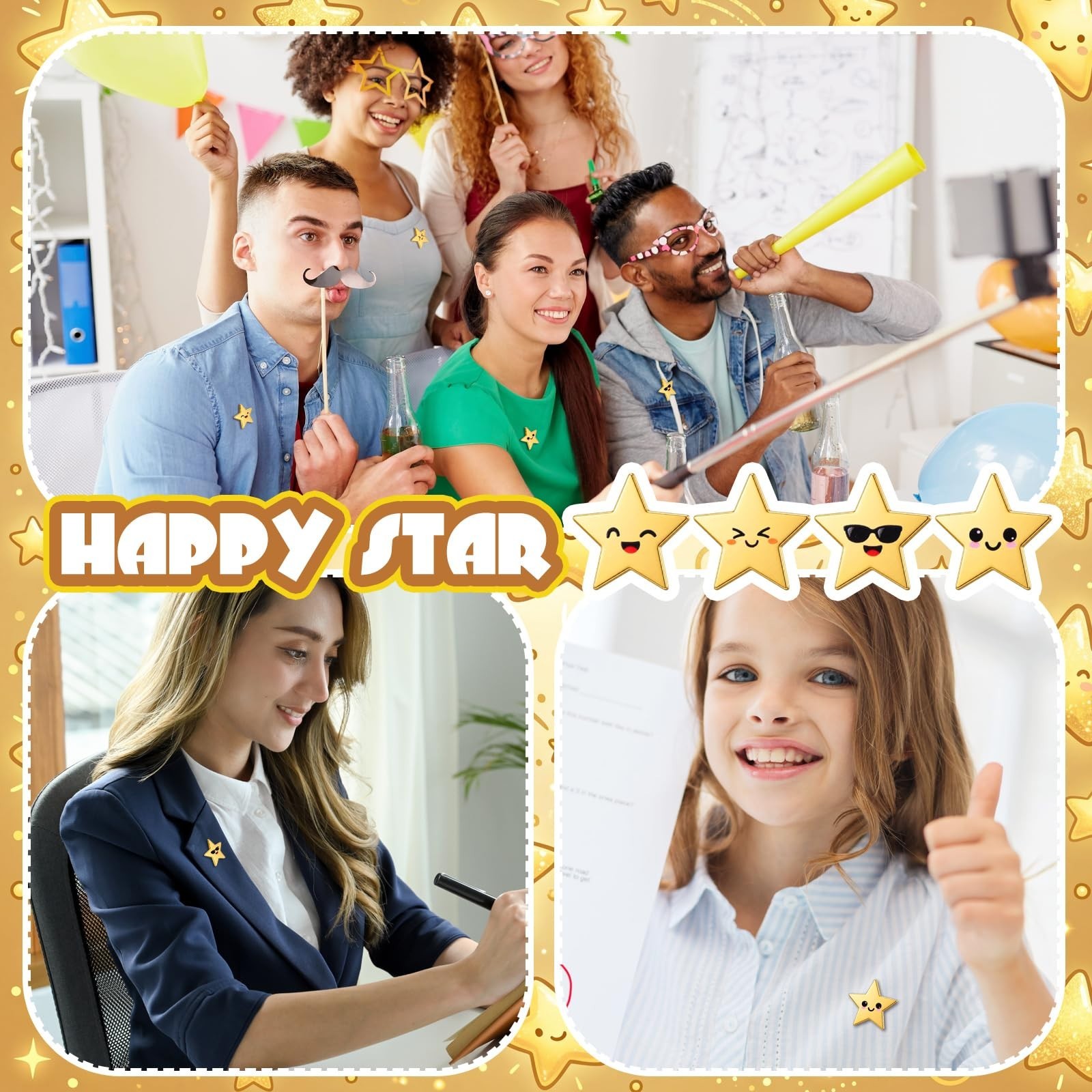 Bulk Gold Star Pins – 25/50/100/150/300 Pcs Metal Motivational Brooches for 4th
