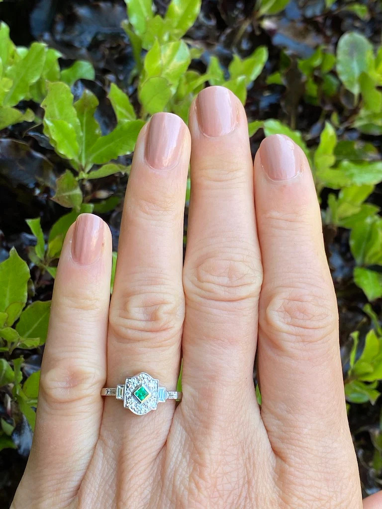 1/2 Ctw Green Square Cut CZ Antique Style Art Deco Wedding Sterling Silver Ring